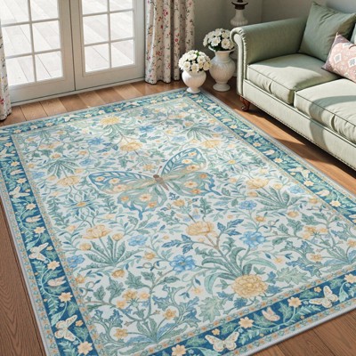 Lahome GST Morris Butterfly Full Coverage Short Pile Velvet Rectangular Indoor Area Rug