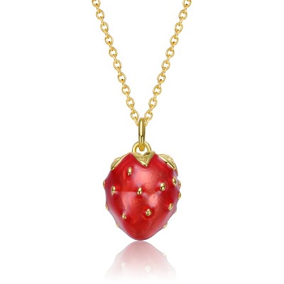 Guili 14K Gold Plated Strawberry Pendant Necklace with Red Enamel Adds a Fun, Fruity Pop of Color for a Playful and Sweet Everyday Accent