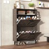 KTMBDW Shoe Storage Cabinet with 2 Flip Drawers, Freestanding Organizer with Metal Legs for Entryway, Narrow Shoe Rack Cabinet with Side Hooks - 3 of 4