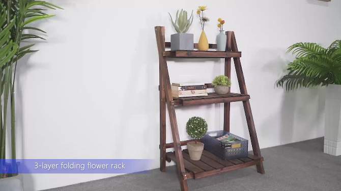 Yaheetech 3 Tier Folding Wooden Flower Pot Stand Display Stand Shelf for Indoor/Outdoor, 2 of 9, play video