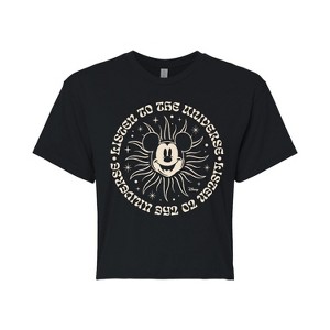Women's - Disney - Mickey Listen To The Universe Cropped Graphic T-Shirt - 1 of 4