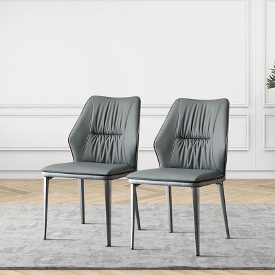 POVISON Modern Leather Wing Back Dining Chairs Set of 2, Side Chairs for Dining Room, Gray