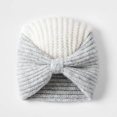 Image of Toddler Girls' Colorblock Bow Turban Hat - Cat & Jack™ Cream/Heather Gray Newborn