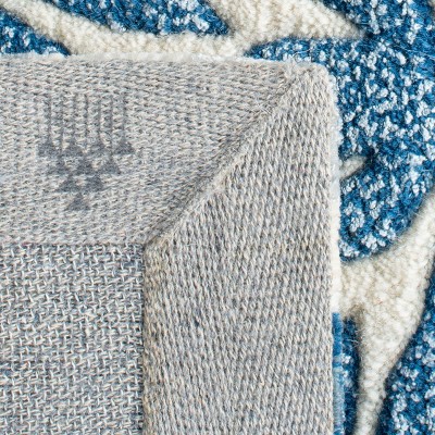 Ivory and Blue Floral Hand-Tufted Wool Runner Rug