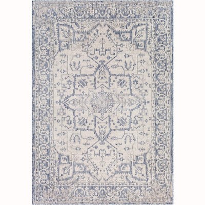 Mark & Day Kingsley 6'7"x9" Rectangle Woven Indoor and Outdoor Area Rugs Navy: Stain-Resistant, Traditional Medallion Design