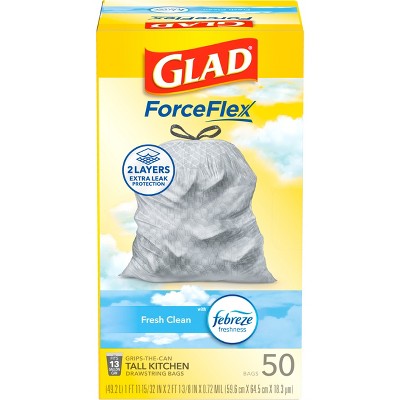 Glad Tall Kitchen Drawstring Trash Bags OdorShield - Febreze Fresh Clean - Gray - 50ct/13gal