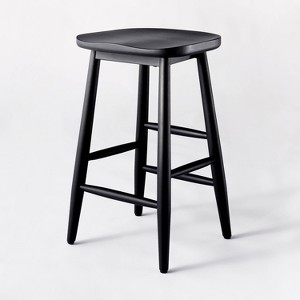 Haddonfield All Wood Backless Counter Height Barstool Black - Threshold™ designed with Studio McGee: Solid Painted Rubberwood, 24" - 1 of 4