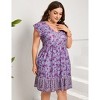 Plus Size V-Neck Flutter Sleeve Boho Print High Waist Dress with Pocket - 3 of 4