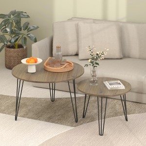 Sapphtopaz 27.56'' Nesting Tables Coffee Table Set of 2 End Table Wood Round Nesting Coffee Table Center Table for Living Room - 1 of 4