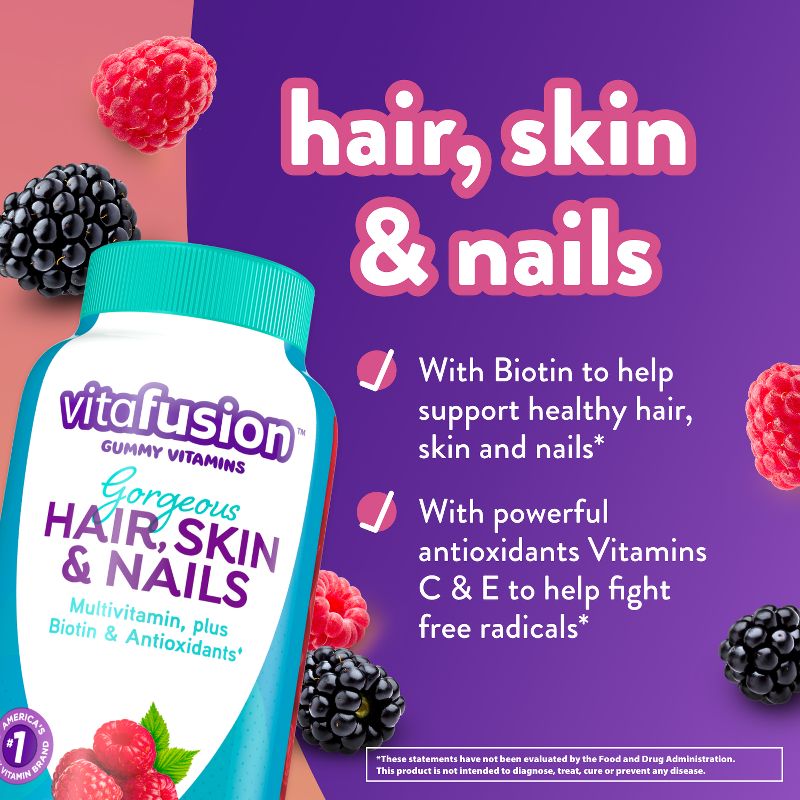 Vitafusion Gorgeous Hair Skin &#38; Nails Supplement Gummies - Raspberry - 135ct, 4 of 14