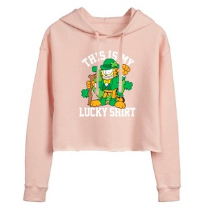 Women's - Garfield - This Is My Lucky Shirt Cropped Graphic Hoodie - 1 of 3