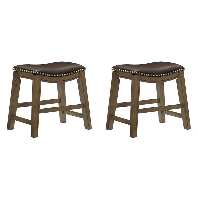 Homelegance 18-Inch Dining Height Wooden Saddle Seat Barstool, Brown (2 Pack)