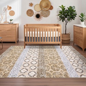 Modern Washable Area Rug for Living Room, Floral Pattern Floor Rug with Non Slip Backing, Low Pile Stain Resistant Floor Carpet - 1 of 4