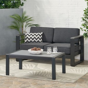 Christopher Knight Home Nicola Outdoor 2 Piece Furniture Set with 56.75“ Aluminium Loveseat and Rectangle Coffee Table - 1 of 4