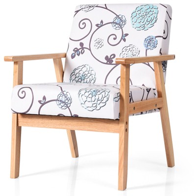 Tangkula Accent Armchair Fabric Upholstered Lounge Chair with Wooden Legs Grey/Navy/Yellow
