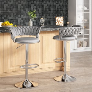 Hooseng Adjustable Bar Stools Set of 2, Velvet Upholstered Bar Stools with Black Metal Legs and 360°Swivel - 1 of 4