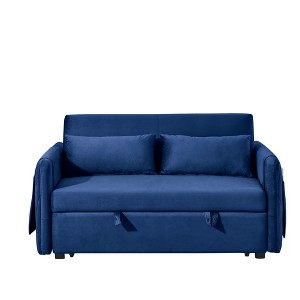 NicBex 55" Convertible Velvet Loveseat Sofa with 2 Detachable Arm Pockets, 2 Pillows and Adjustable Backrest for Living Room - 1 of 4