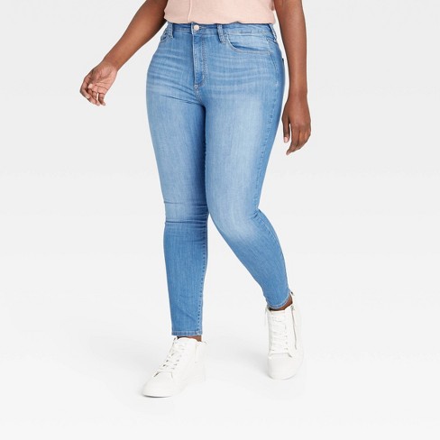 Womens Summer Sky High Waist Slim Straight Leg Jeans in Medium