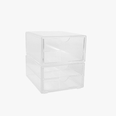 Clear Stackable Plastic Office Desktop Organizer with Single and Double Drawers
