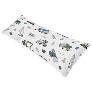 Sweet Jojo Designs Boy Body Pillow Cover (Pillow Not Included) 54in.x20in. Construction Truck Green Blue and Grey - 1 of 4