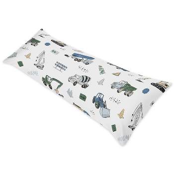 Sweet Jojo Designs Boy Body Pillow Cover (Pillow Not Included) 54in.x20in. Construction Truck Green Blue and Grey