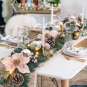 COZONY 6ft Prelit Christmas Garland with 20 LED Lights & Rose Gold Balls, Battery Timer for Decor - 1 of 4