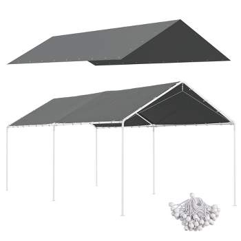 Outsunny 10 x 20ft Carport Roof, Canopy Replacement Cover, UV Resistant, with Ball Bungee Cords