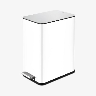 LunaLulinlk White Stainless Steel 2.6 Gallon Trash Can, Step-Up Bathroom Trash Can