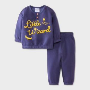 Baby Boys' 2pc Harry Potter 'Little Wizard' Printed Pullover Sweatshirt and Bottom Set - Navy Blue - 1 of 4