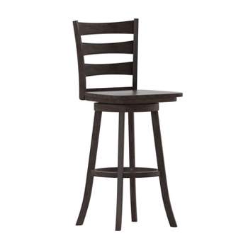 Merrick Lane Commercial Grade Classic Wooden Ladderback Swivel Stool with Solid Wood Seat and Footrest