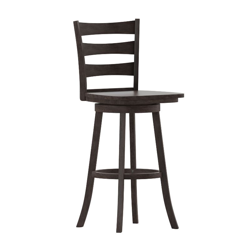 Merrick Lane Commercial Grade Classic Wooden Ladderback Swivel Stool with Solid Wood Seat and Footrest, 1 of 15