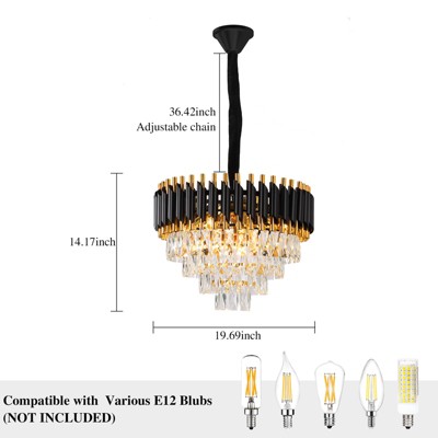 Luxurious 4-Tier Black and Gold Crystal Chandelier with 7 Lights