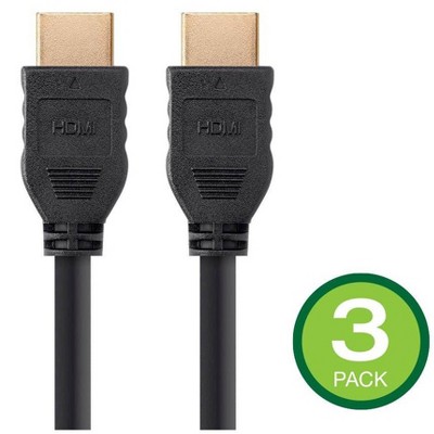 Monoprice HDMI Cable - 4 Feet - Black (3 Pack) No Logo, High Speed, 4K@60Hz, HDR, 18Gbps, YCbCr 4:4:4, 32AWG, CL2, Compatible with UHD TV and More -