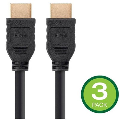 Monoprice High Speed HDMI Cable - 5 Feet - Black, No Logo (3-Pack) 4K@60Hz, HDR, 18Gbps, YCbCr 4:4:4, 32AWG, CL2 - Commercial Series
