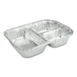 Durable Packaging 3-Compartment Oblong Aluminum Foil Container, 23 oz, 6.56 x 8.69 x 1.81, Silver, 500/Carton - 1 of 1