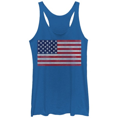 Women's Lost Gods Fourth Of July American Flag Smiley Face Racerback ...