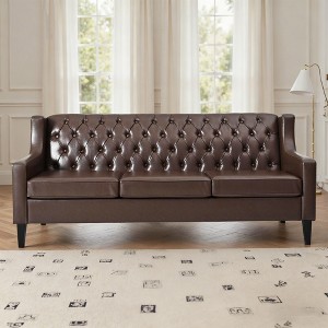 GDFStudio Toynbee Mid Century Modern Wood and Polyester 3 Seat Tufted Backrest Sofa with Rivet Design - 1 of 4