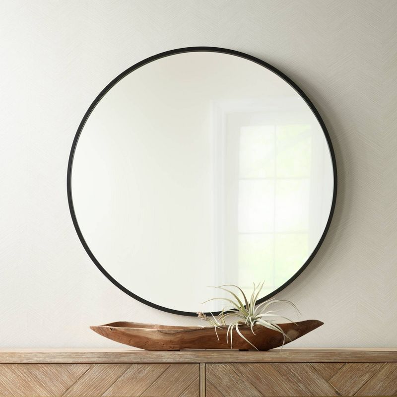 Uttermost Mayfair Round Vanity Decorative Wall Mirror Modern Matte Black Thin Metal Frame 34" Wide for Bathroom Bedroom Living Room Home House Office, 2 of 14
