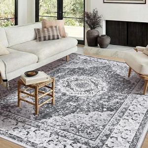 TROPOW Boho Vintage Floral Area Rugs, Soft Faux Lamb Velvet Rug & TPR Non-Slip Backing Carpet - 1 of 4