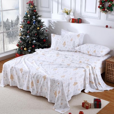 GustoWave Christmas Soft Brushed Microfiber Holiday Bed Sheets Set with 16 Inches Deep Pocket