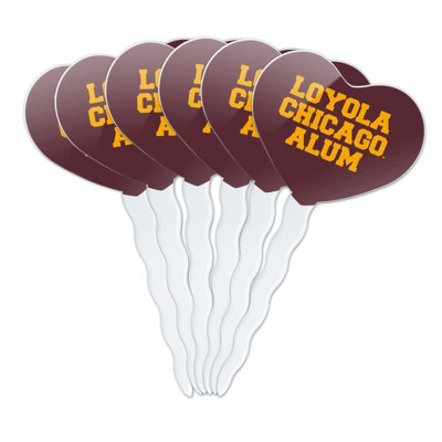Loyola University Chicago Alumni Heart Love Cupcake Picks Toppers Decoration Set of 6