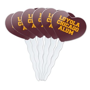 Loyola University Chicago Alumni Heart Love Cupcake Picks Toppers Decoration Set of 6 - 1 of 4