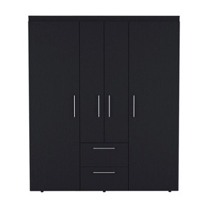 TIRAMISUBEST Black Wardrobe Armoire - 59" Deluxe Storage with Metal Accents | Modern Closet Organizer, Multiple Shelves & Hanging - 1 of 4