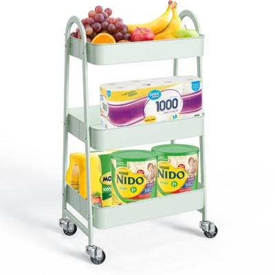 Musment 3 Tier Rolling Cart,  Metal Utility Cart Storage Organizer Kitchen Trolley Bathroom Laundry Room Bar Office Shelves