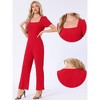 INSPIRE CHIC Women's Work Elegant Square Neck Puff Short Sleeve Loose Wide Leg Jumpsuits Romper - 2 of 4