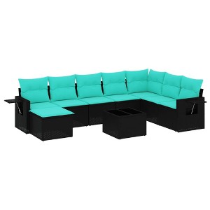 vidaXL Patio Sofa Set Black frame with blue cushions - Black and blue With table - 1 of 4