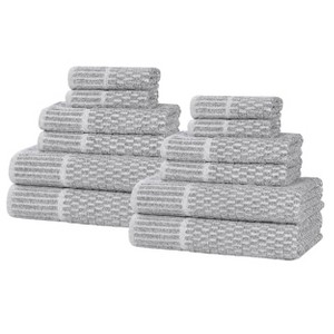Viscose Cotton Blend Medium Weight Soft Textured Checkered Ribbed Border Towel Set by Blue Nile Mills - 1 of 4