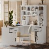 PAGED L-Shaped Computer Desk with 2 Cabinets and 2 Drawers, 11 Open Shelves and 1 Right Flip Shelf with Storage, with Power Outlet, White - 2 of 4