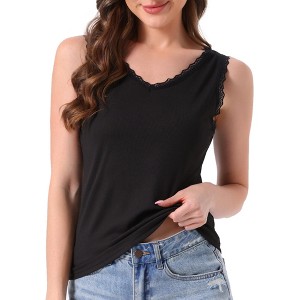 INSPIRE CHIC Women's Camisole Lacework Trim Modal Tank Tops Ribbed Knit V Neck Sleeveless Undershirt Cami Crop - 1 of 4