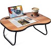 ACEPANO Portable Folding Side Table with Cup Holder & Drawer for Sofa-Walnut - 4 of 4